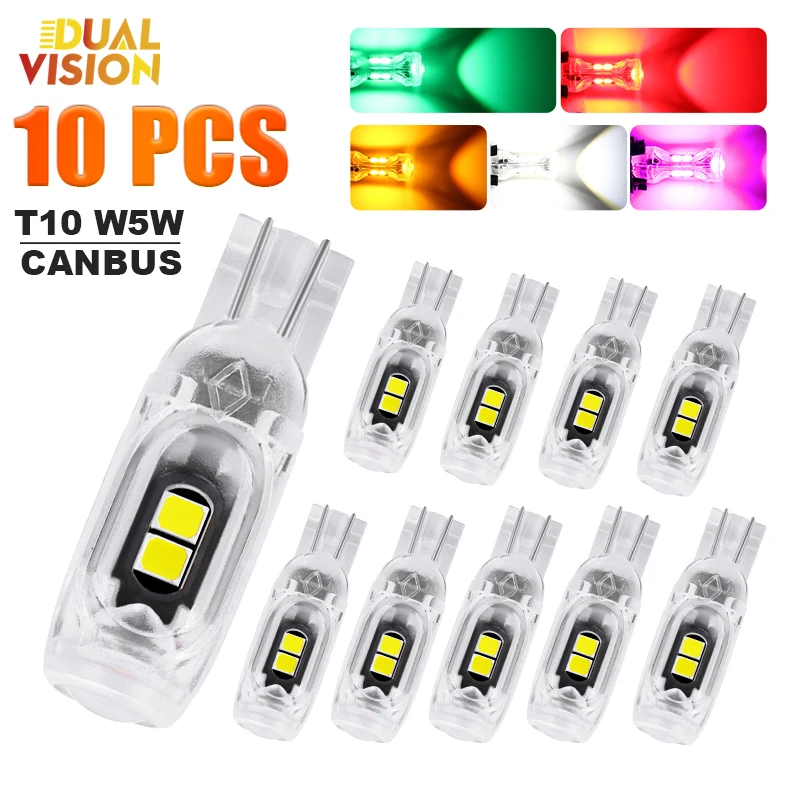 10pcs T10 LED Canbus W5W 2835 5smd 194 168 192 LED Car Interior Light Plate Dome Reading Lamp Clearance Light Flashing Tail Lamp