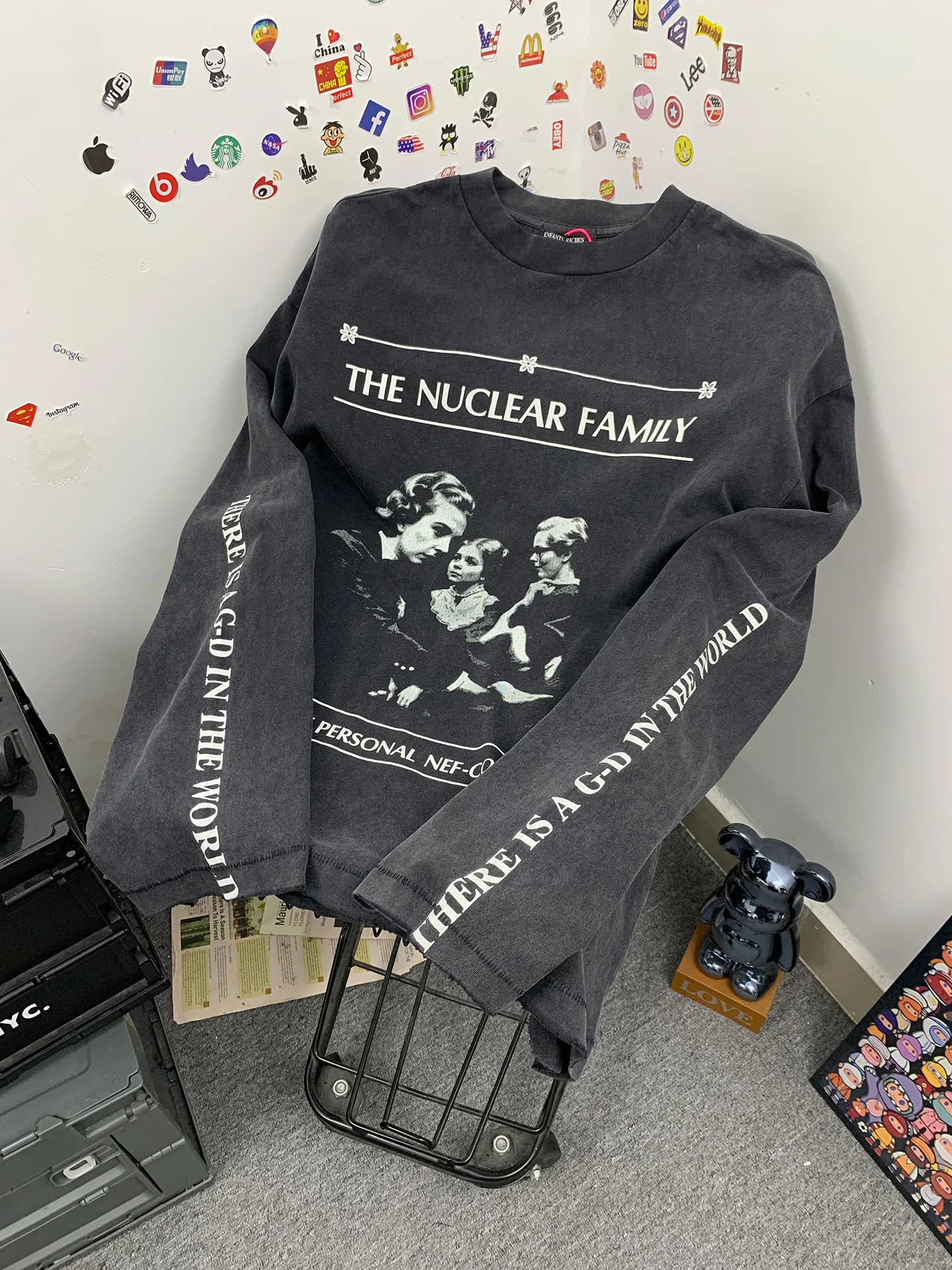 Vintage Washed Loose Long Sleeve T-Shirt Men's Depressed Rich Second Generation Retro Printed Casual Breathable Cotton Tee