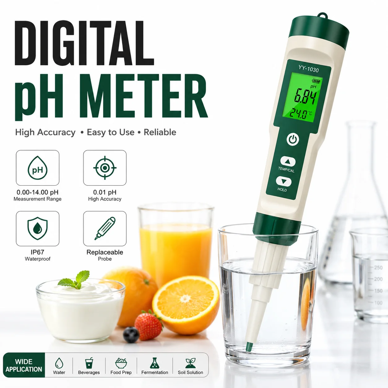 Digital PH Meter 0.01pH High Accuracy IP67 Waterproof Replaceable Probe Food Soil Lab Water Tester Portable with Backlight