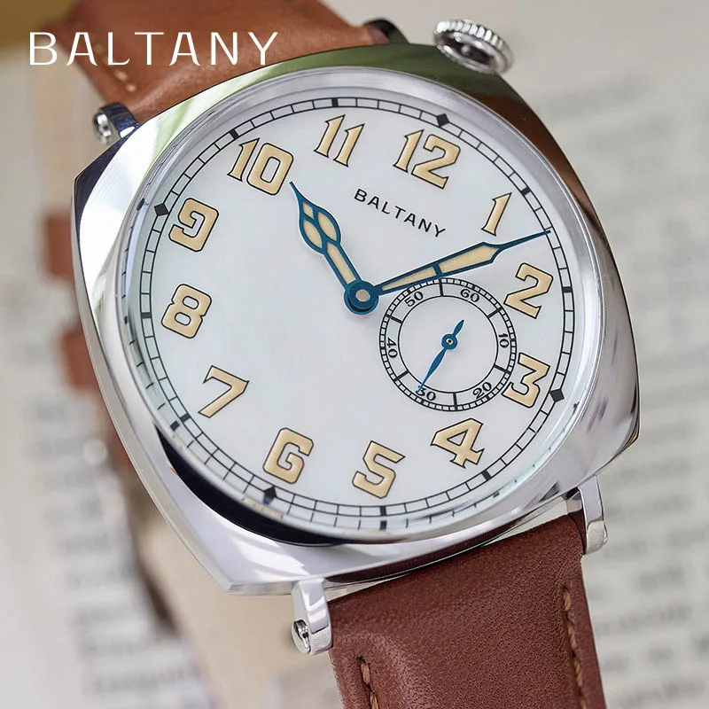 Baltany 1921 Vintage Homage Watches S4071 MOP Dial Leather 5ATM Sapphire Stainless Steel Hand Winding Square Retro Wristwatches