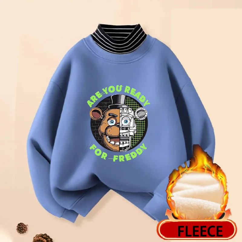 

Fnafs Children's High Necked Fleece Hoodie Winter Windproof Warm Clothing Fashion Anime Sweatshirt Boy Girl Cartoon Top Gift