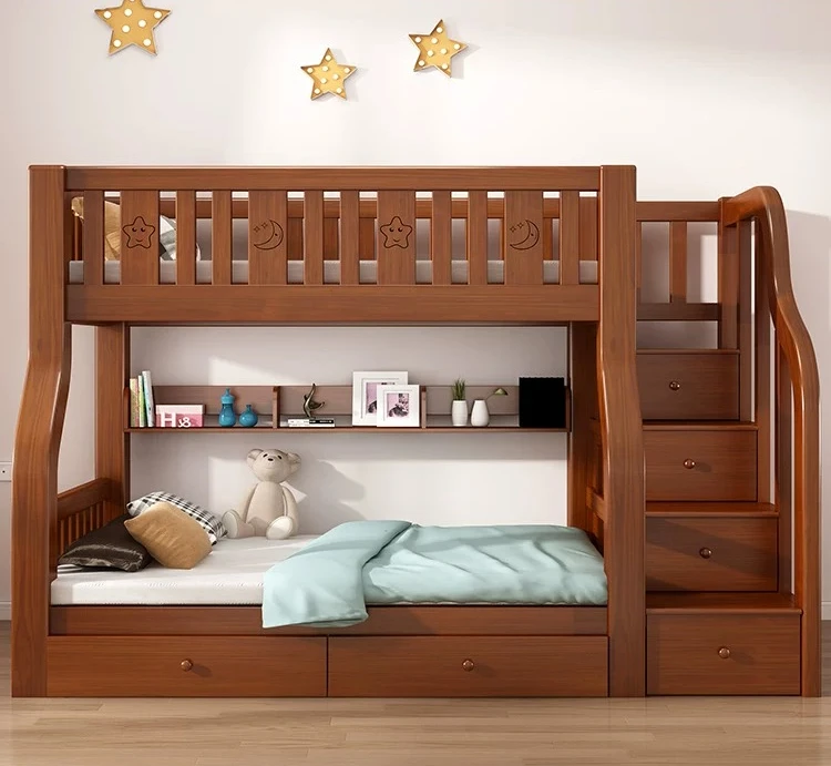 Full solid wood bunk  Bunk  Two-layer high and low bed Double Adult bunk wooden Children's  Mother bed