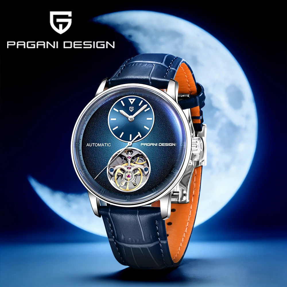 

2026 Pagani design Luxury Moon men's Tourbillon Automatic Watches Stainless Steel Luminous Diving Men's Mechanical Watch leather