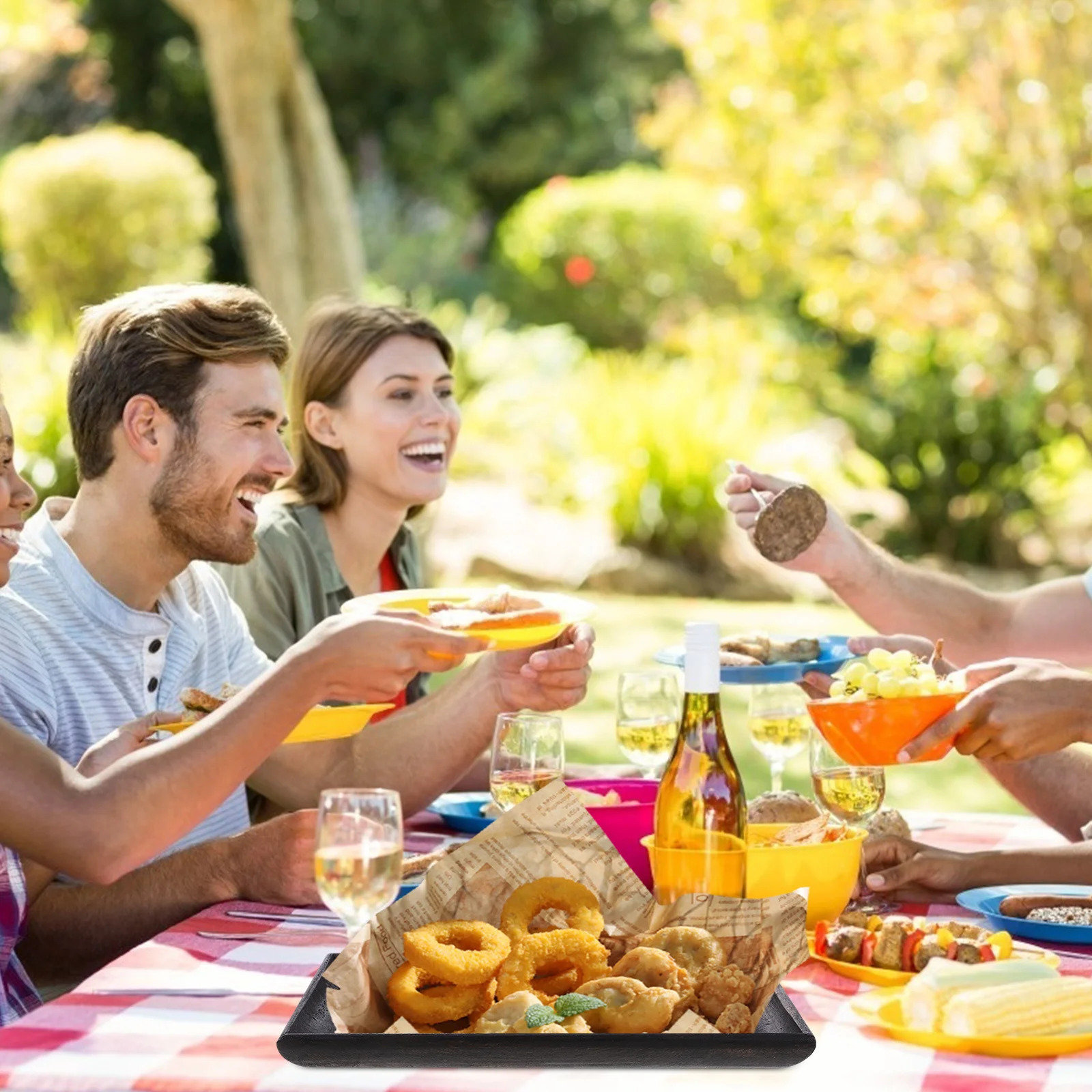 

Bamboo Serving Tray Wood Vintage Design Heat Insulation Nonslip Multi-Functional Decorative Tray for Home Restaurant