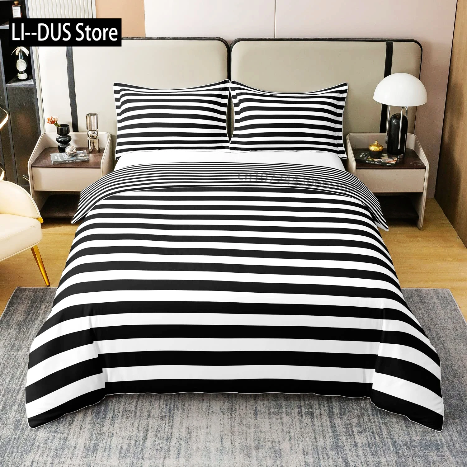 

Lines White Striped Duvet Cover Set Abstract Soft Toned Art Display, Decor3 Piece Bedding Set with 2 Pillow Shams, King Size