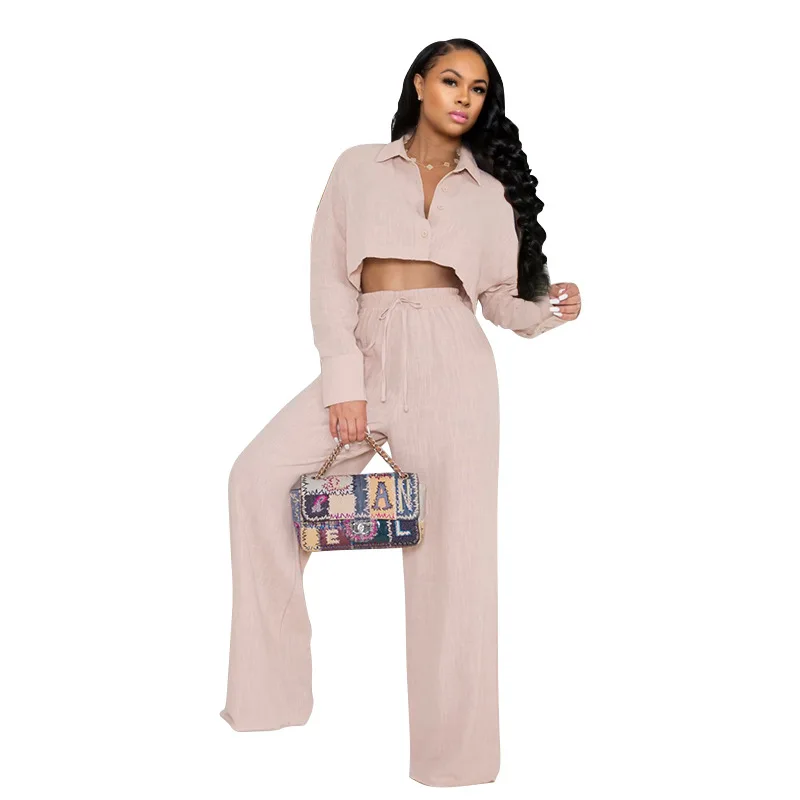 

Fashion Women's Set Long Sleeve Mini Shirt and Wide Leg Straight Pants Suit 2024 Chic Two 2 Piece Set Outfits Tracksuit