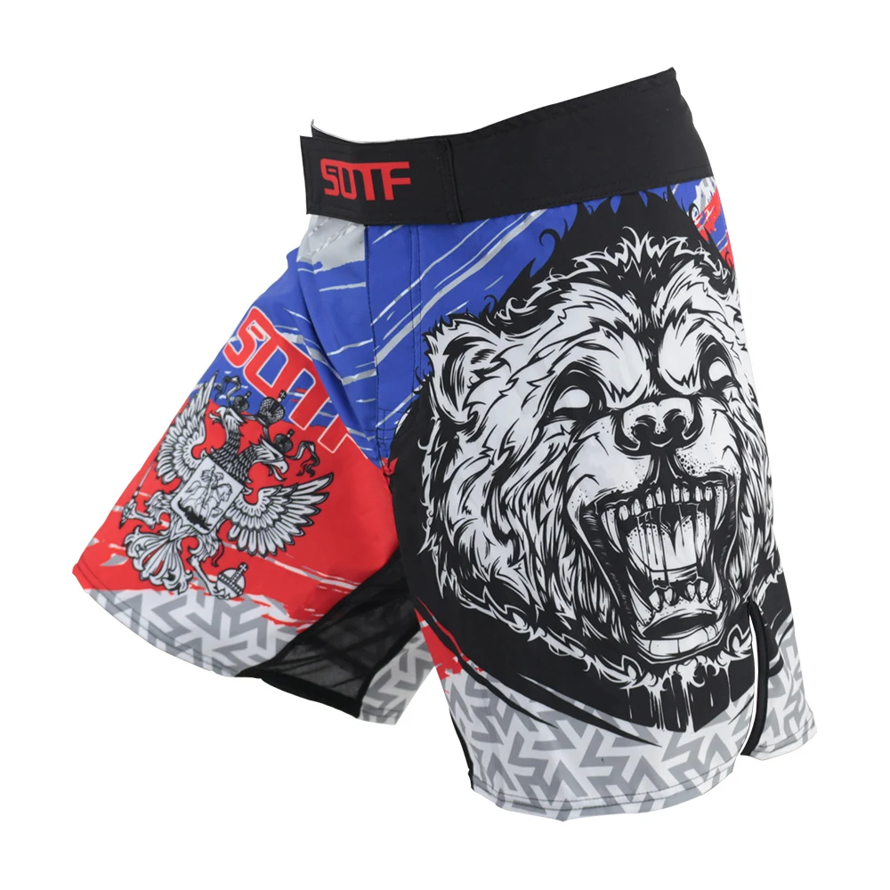 MMA Wolf Geometric Breathable Printing Fighting Shorts Muay Tha Kickboxing Shorts Cheap Sanda Pants Boxing mma Short Men
