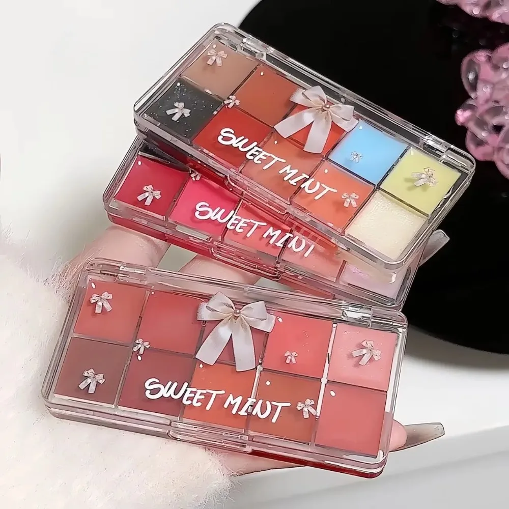 Jelly Plate 10-Color Lip Moisturizing Water Glass Sexy Plump Lip Oil Balm Makeup Palette Red Orange Mirror Crystal Lip Gloss