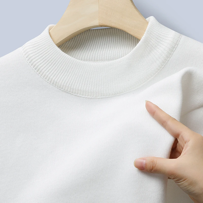Winter New Men\'s Knitted Sweater with A Half High Collar Solid Color Plush and Warm Knitted Lining Top Casual and Versatile Top