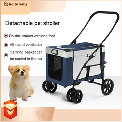 Hello Baby Dog Stroller Lightweight Folding Stroller Detachable Cat Dog Cage Pet Travel Trolley With Removable Basket