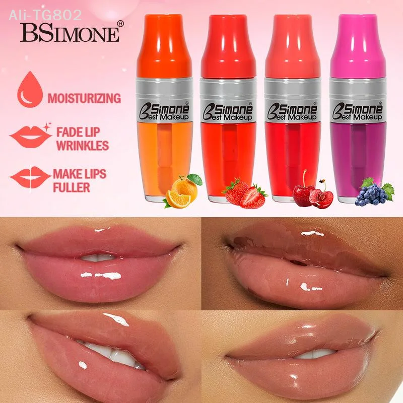 BSIMONE 1Pc 10ML Fruit Lip Gloss - Transparent Moisturizing Lip Oil Nourishes Long-Lasting Waterproof Liquid Lip Cosmetics