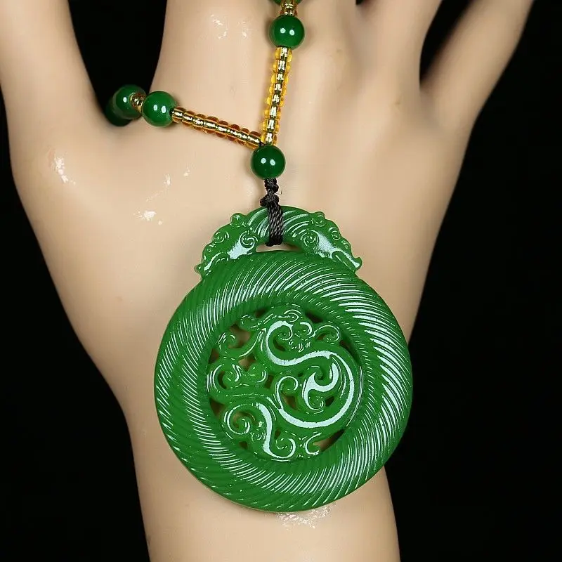 Spinazie Groen Oud Dragon Merk Dubbelzijdig Gesneden Holle Ketting Hanger