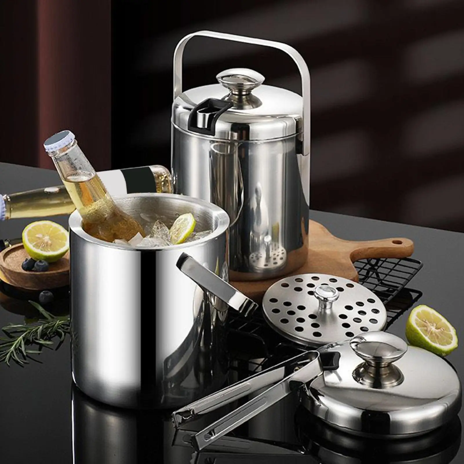 

Ведро для льда из нержавеющей стали для морозильной камеры, изолированное ведро-охладитель для напитков, для вечеринок, пива, коктейлей, дома, сада, бара, кемпинга