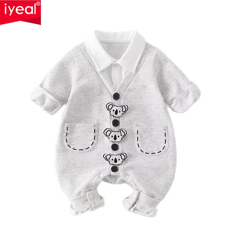 

Комбинезон IYEAL с длинными рукавами для маленьких мальчиков, весенне-осенняя тонкая одежда для новорожденных, милый комбинезон в корейском стиле для улицы