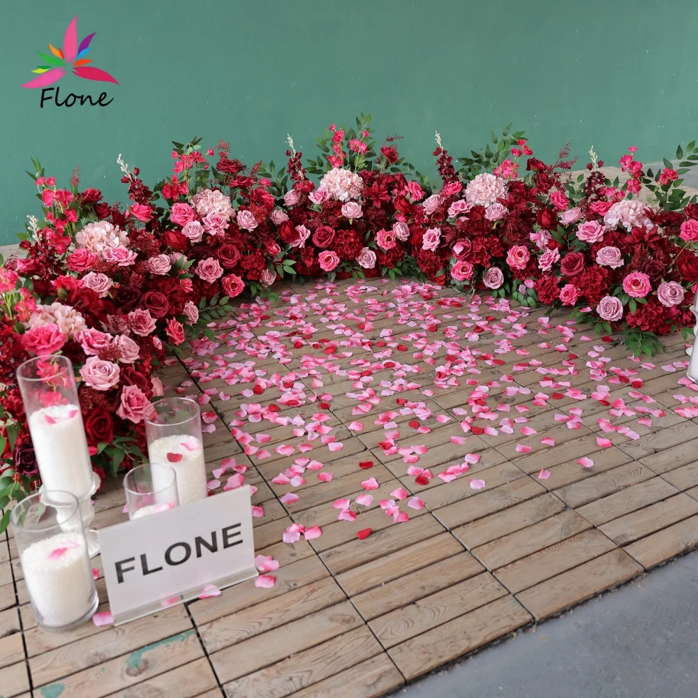 Proposal Decorations Customized Hot Pink Red Artificial Rose Hydrangea Floor Flower Arrangement for Wedding Event Decor HY3077 view 2