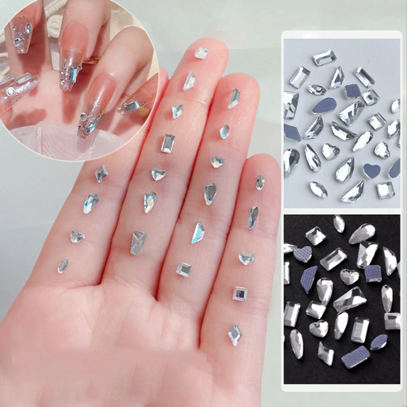 200/50PCS Crystal White Nail Art Rhinestones Mini Diamond Flat Bottom Luxury Nail Art Flatback Gems for 3D Nail Decorations