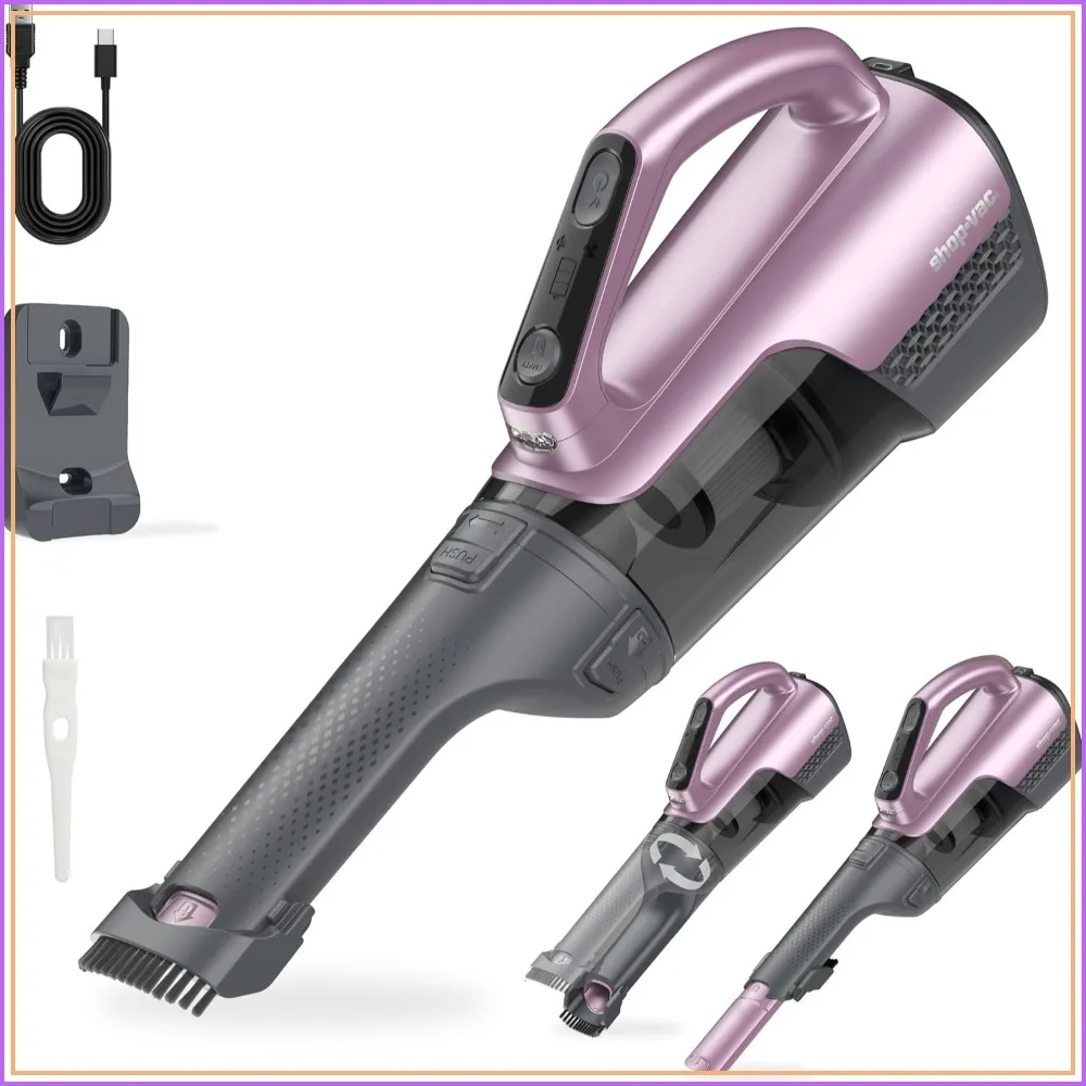 Cordless Handheld Vacuum with Rotatable Nozzle, 20V Rechargeable Portable Car Vacuum, Dual-Speed Powerful Suction for Home & Car, Wall-Mounted Lightweight Hand Vac with LED Light, Purple