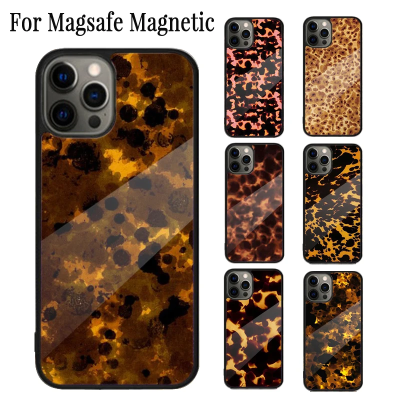 Tortoise Shell Pattern Magnetic Phone Case Coque For iPhone 16 15 14 Plus 13 12 Mini 11 Pro Max Magsafe Wireless Charging Cover