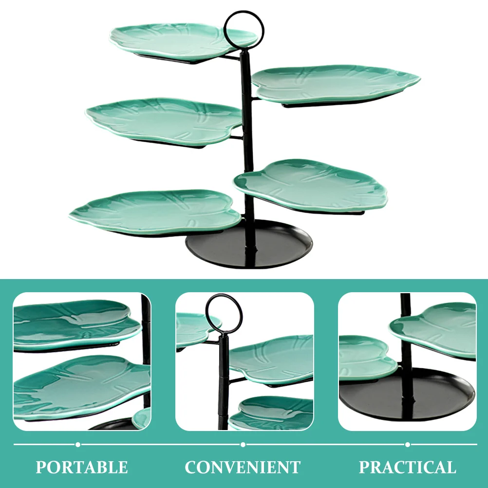 

1Set Ceramic Fruit Plate Multi-Layer Leaf Design Snack Tray Iron Candy Tray Cake Dessert Holder Fruit Display Storage