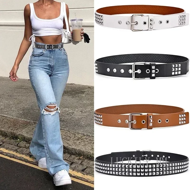 

Studded Belt Metal Punk Rock Studded Belt with Bright Coloured Pyramid Studs Men's and Women's Belts Leather Belt