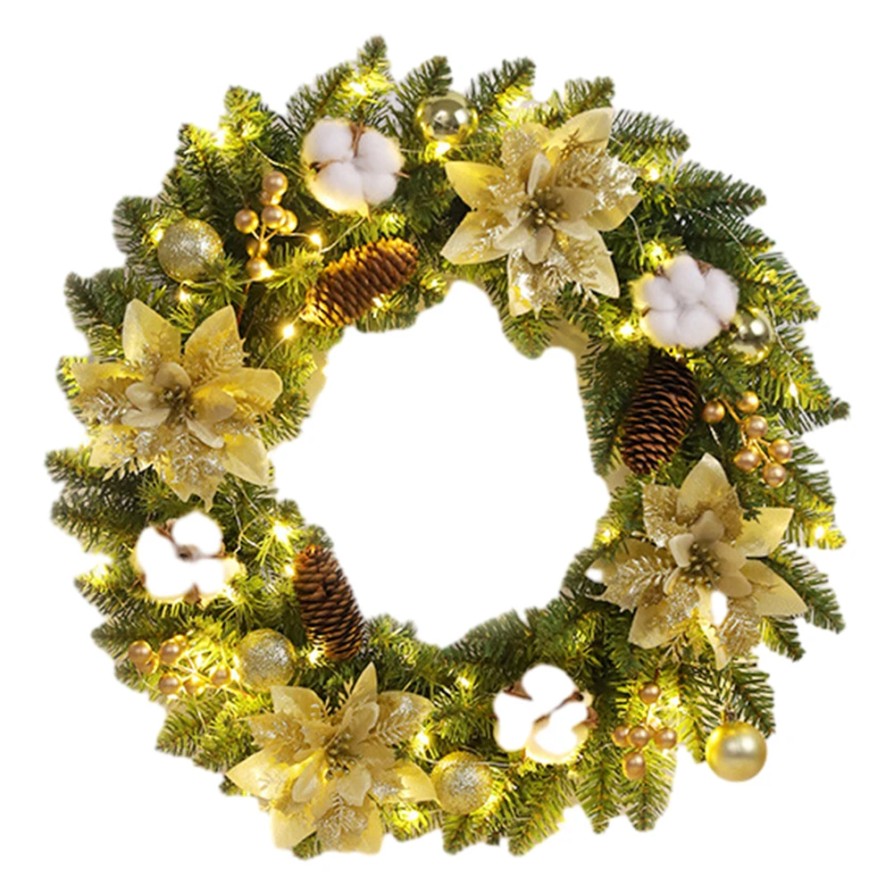 

Christmas Door Decor Wreaths with Spruce Pine Cones Berry Ball 40CM Garland Decoration Realistic PVC Light Up for Indoor Outdoor