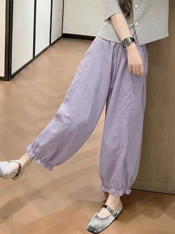 

Light Purple High Waist Loose Bloom Pants Women's Casual Commute Wide Leg Nine Points Jeans Stylish Slimming Effect
