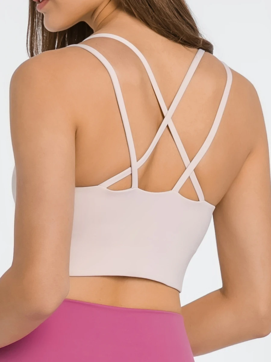 Nepoagym BRAVE Women Strappy Longline Sports Bras Cross Back Medium Support Soft Yoga Bra Push Up Naked Feel Gym Bra