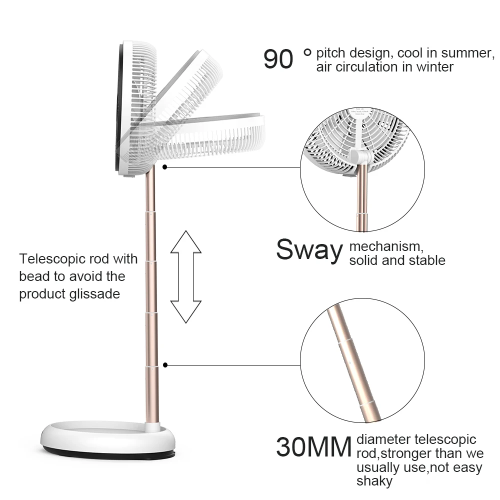 Kipas angin Lantai ไฟฟ้าพับได้พัดลมพับกล้องส่องทางไกลกลางแจ้ง