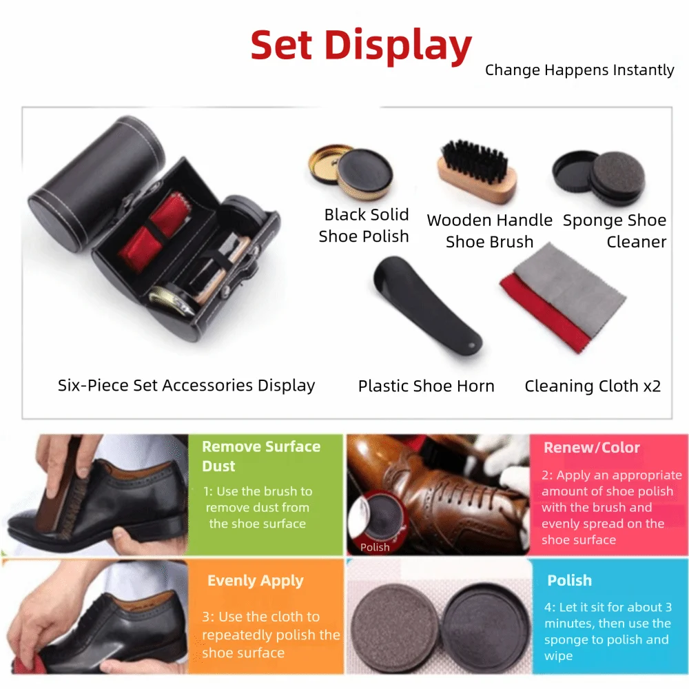 

Portable Barrel Set Shoe Shine Kit Black Shoe Polish Stain Removal Boots Care Kit Shoe Care Tools Universal Application