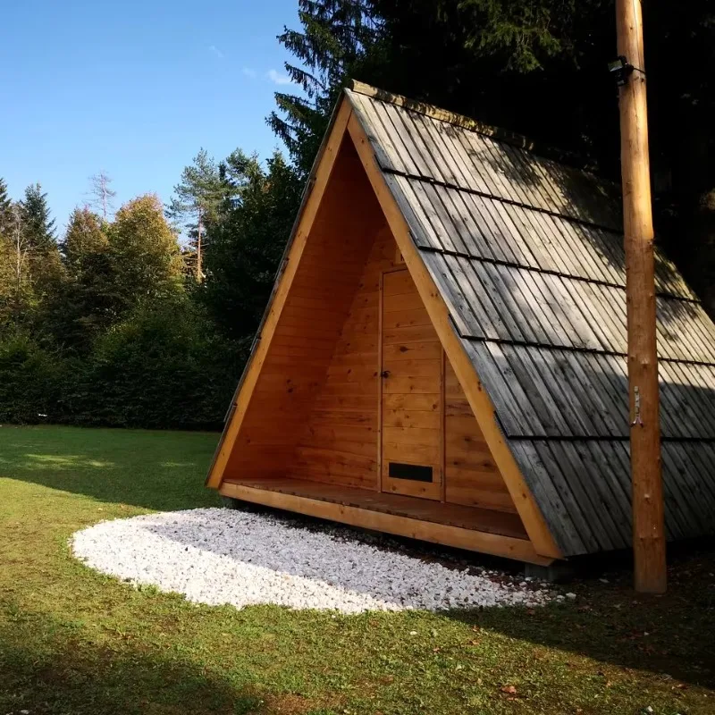 Anti-corrosion Triangular Wooden House Solid Pine Structure Luxurious Outdoor Home for Mountain Ski Area Glamping
