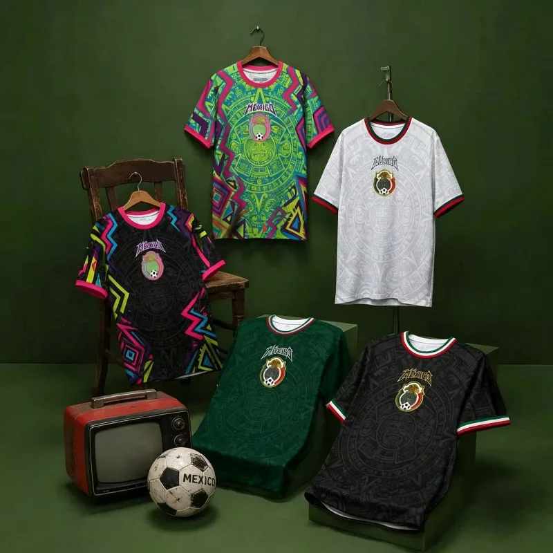 2026 New Mexican Football Short-Sleeve T-Shirt, Available in 5 Colors, Aztec Totem Print, Unisex, Casual Sports T-Shirt for Fans