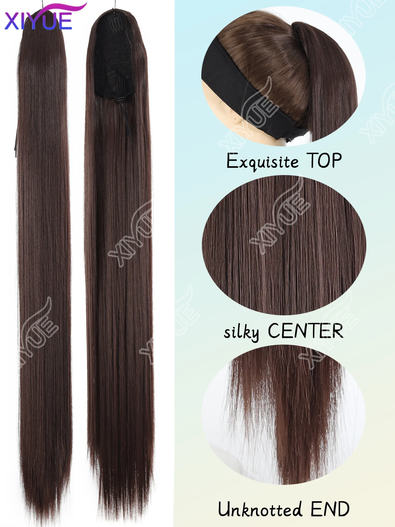 XIYUE Long Straight Ponytail Synthetic Extension for Women Drawstring Heat-Resistant Easy Styling Fit,Halloween Christmas