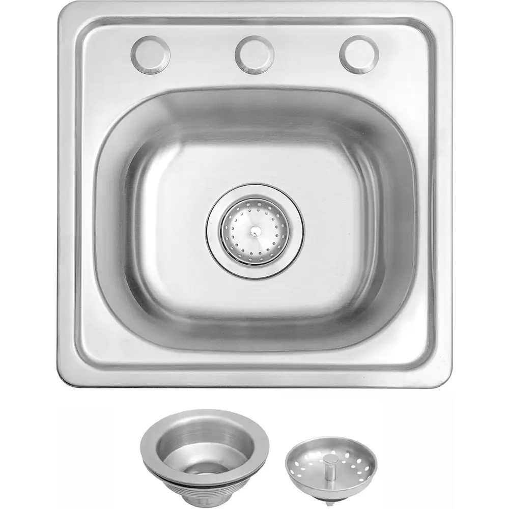 

15 x 15 inch Drop in Bar Sink, T304 StainlSteel RV Kitchen Sinks, 8'' Deep Outdoor Single Bowl Wet Bar&Prep Small Topmount RV Si