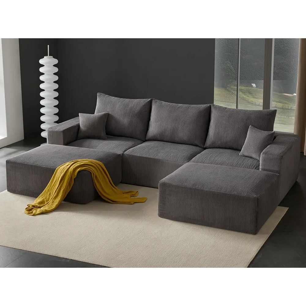

Frameless Modular Cloud Sofa, 112-inch U-shaped Modular Modern Casual Sofa Bed, Corduroy Compressed Upholstered Sofa