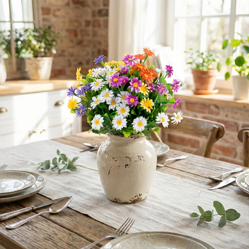 5er-Pack künstliche Gänseblümchen-Blumenarrangements, UV-beständige Sträucher für den Außenbereich, künstliche Blumen für Zuhause, Hochzeit, Party, Gärten, Friedhofsdekoration – Detail 2