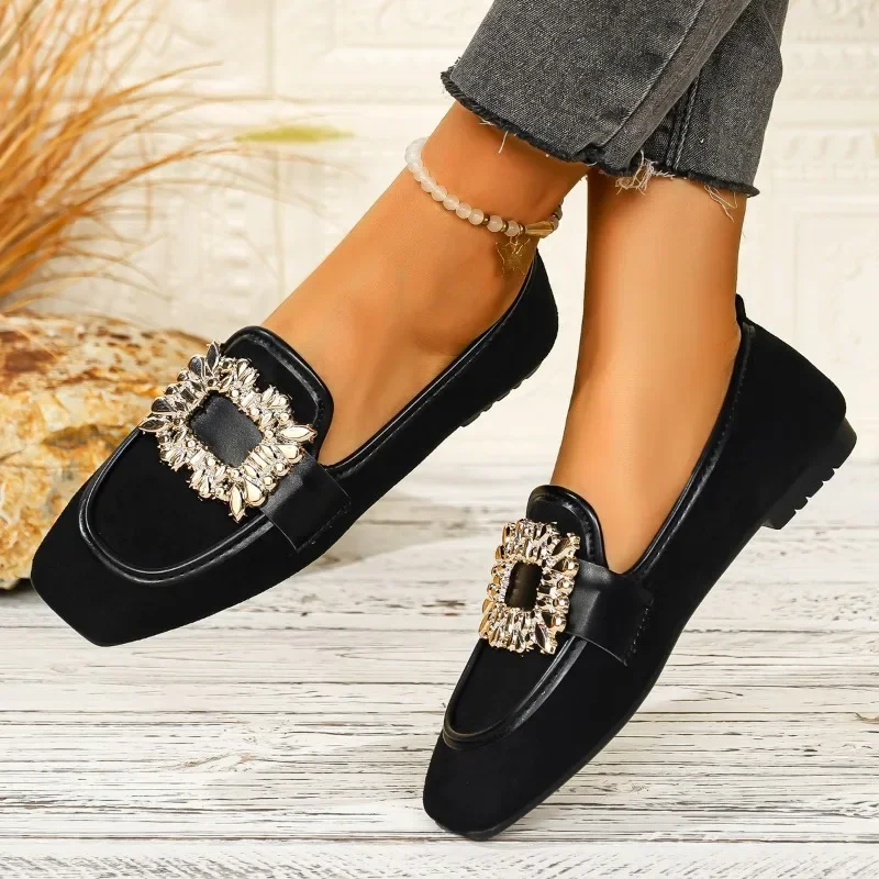 

Туфли на одной платформе с квадратным носком и стразами, новые модные туфли на плоской подошве с леопардовым узором для женщин весной, летом и осенью