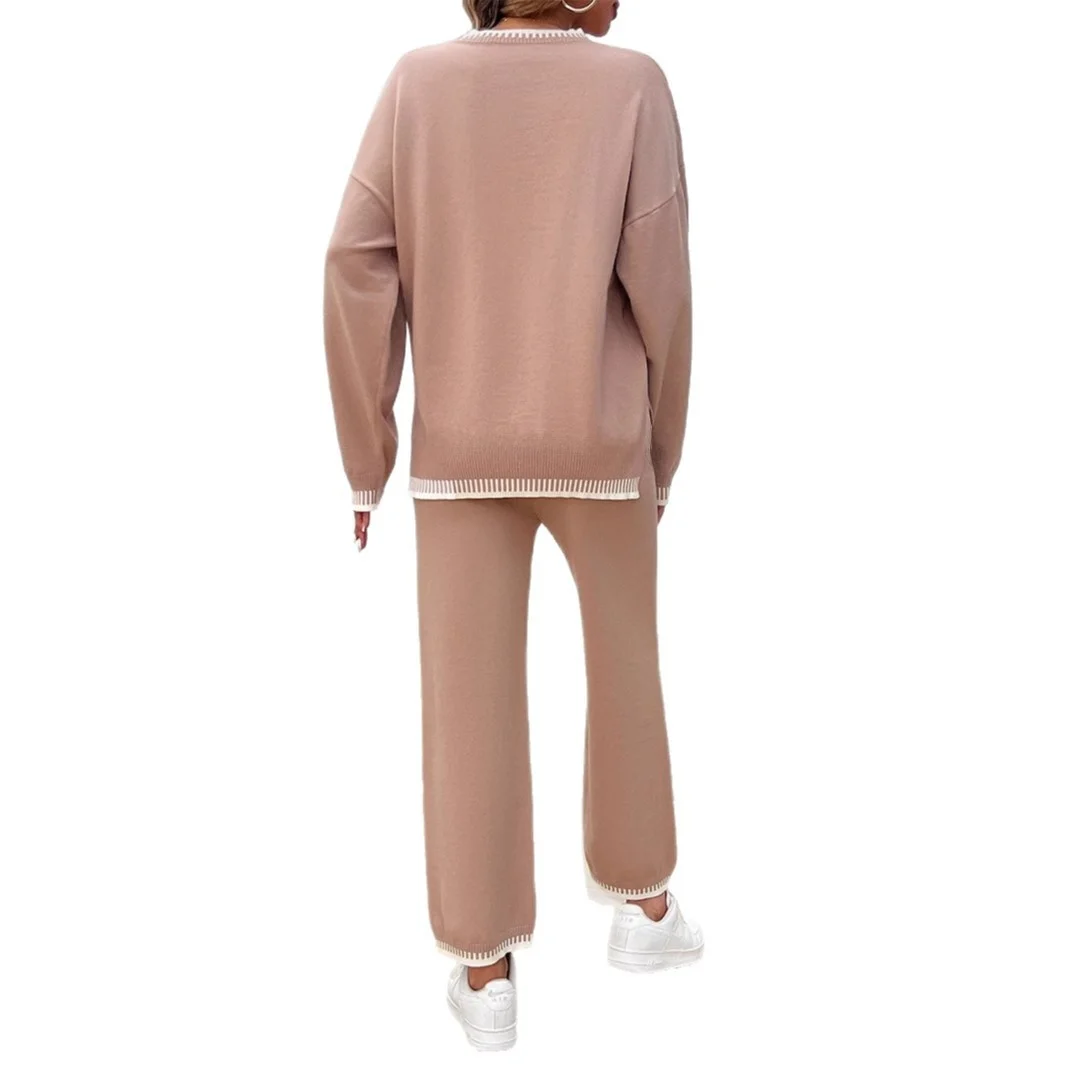 ชุดเซ็ตสองชิ้นลำลองสไตล์วินเทจสำหรับผู้หญิง รุ่น D2448008 สีพื้น สำหรับผู้ใหญ่