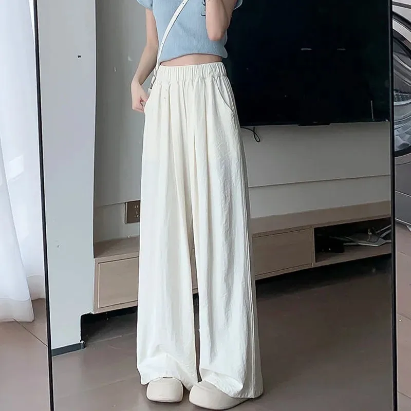 

6-20Y Teenage Girls Wide Legged Pants Summer New Fashion Children's Thin Draping Ice Silk Pants Women Trousers