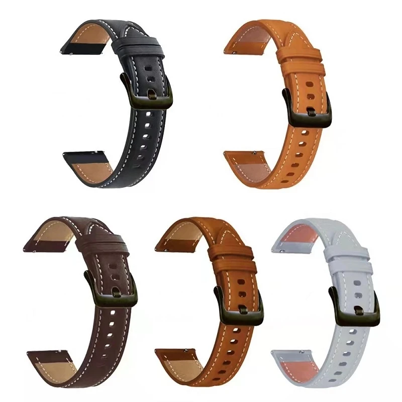 

High Quality Leather Strap Soft Material Strap Strap 20mm 22mm Leather Strap Silver Stainless Steel Buckle Smart Watch Bracelet