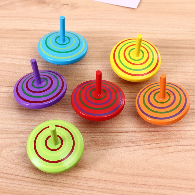 4Pcs Kids Mini Colored Cartoon Pine Cones Wooden Gyro Toys Children Adult Relief Stress Desktop Spinning Top Educational Game