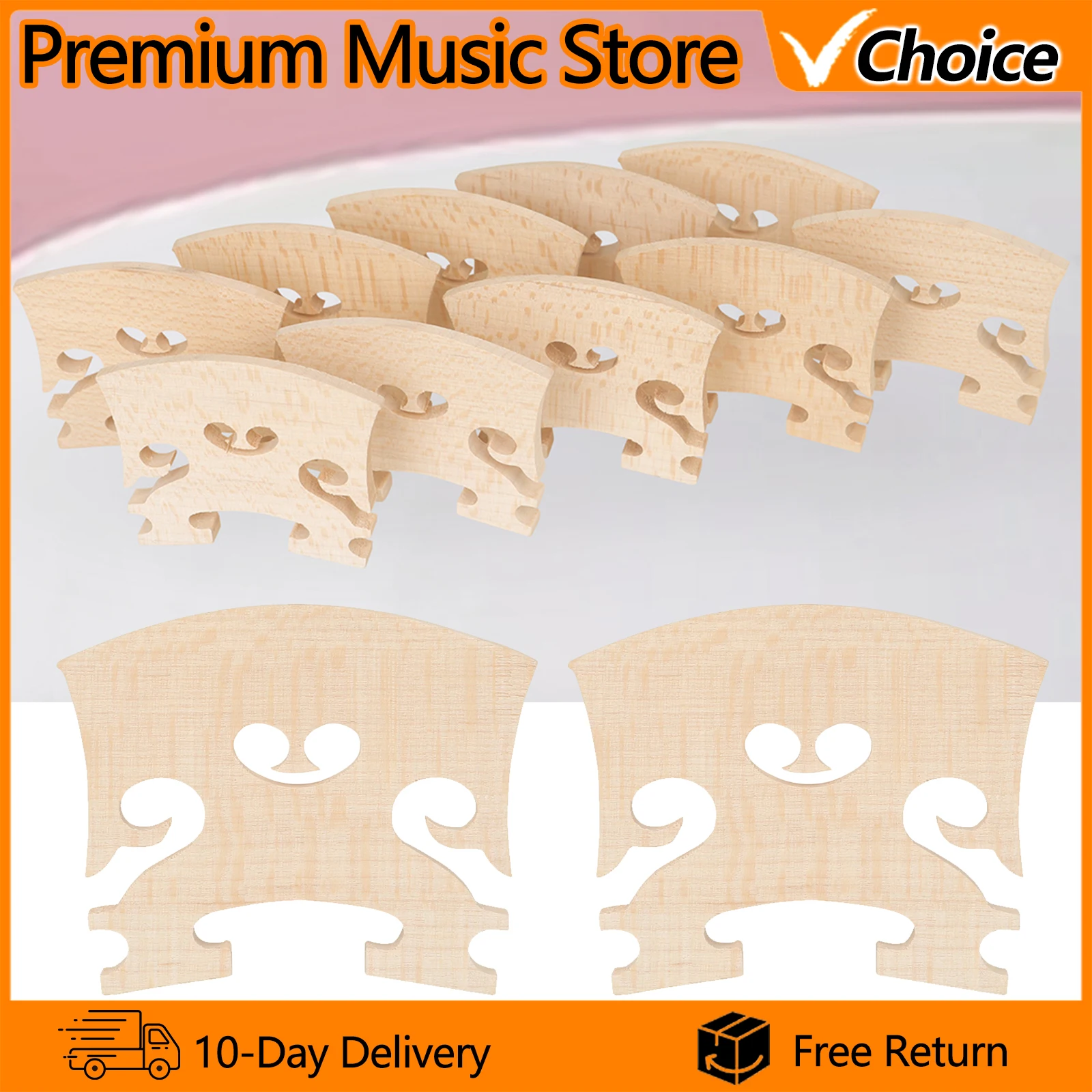 10Pcs Baroque Violin Bridge Maple Wood Handcrafted Fiddle Bridge Bridge Replacement Accessories with Obvious Grain Design