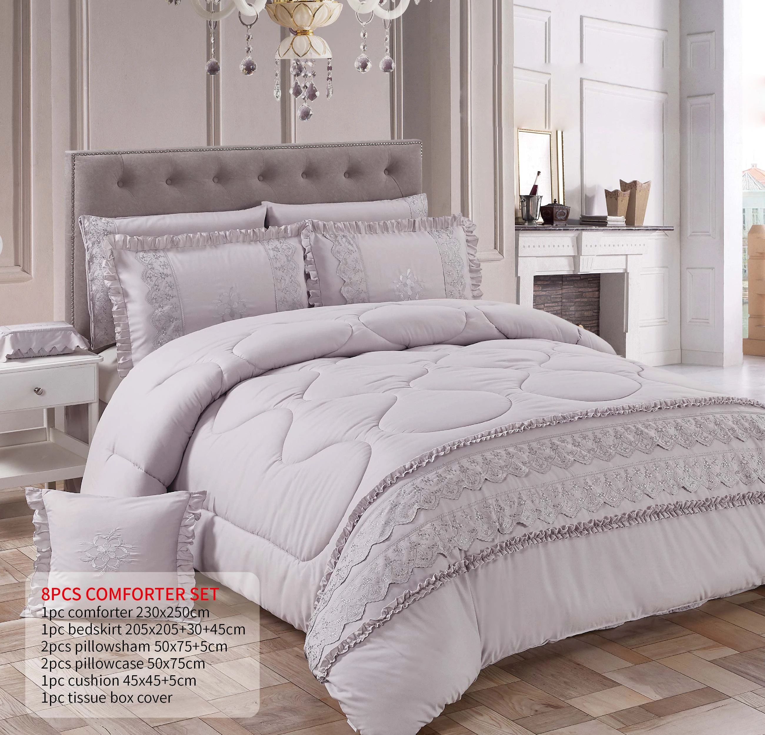 Hotel Home Linen Comforter Quilt Duvet Cover Bedding Set Embroidered Patchwork Printed Design Filled with Polyester