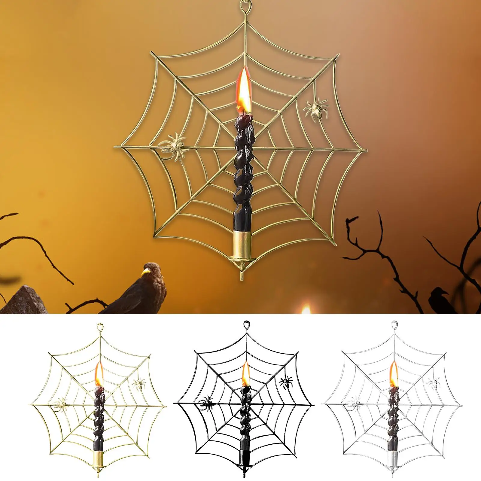 

Halloween Candle Holder Spider Web Candles Holders Festive Stand Gothic Mount for Holiday Wall Bedroom Festival Hallway Interior