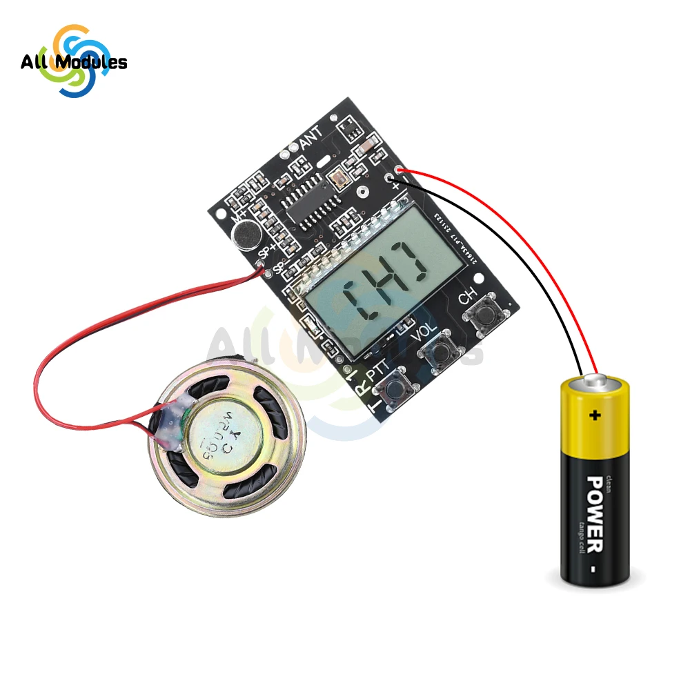 FM Walkie Talkie Circuit Board Transceiver All-in-One Module FM Transmitter Receiver Module 7 Frequency 27-480MHz DC3.3-6V