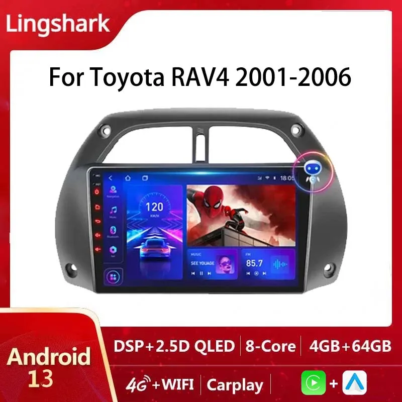 

9Inch Android13 Car Radio Carplay 2Din Multimedia Video Player For Toyota RAV4 2001-2006 4G WIFI BT GPS Navigation Head Unit DVR