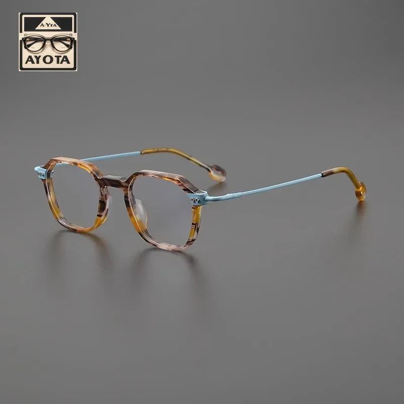 Handmade Fashion Glasses Frame Women's Retro Tortoiseshell Polygonal Acetate Myopia Anti Blue Light Men's Prescription Eyewear