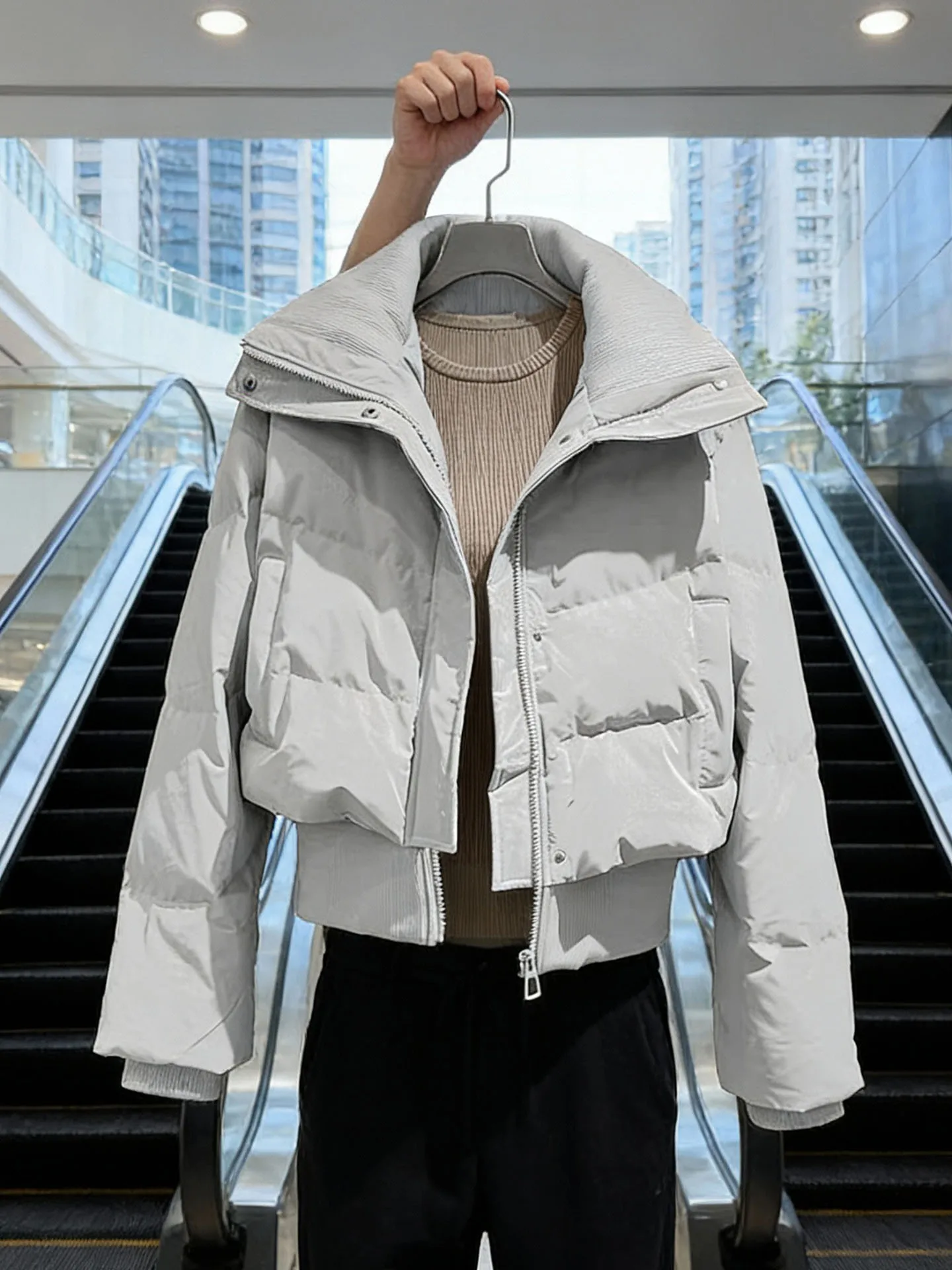 

Chic ort Puffer Jaet Women's Light ey Bubble down Coat 2025 New Winter Faion Small Size High-End Feel Outerwear