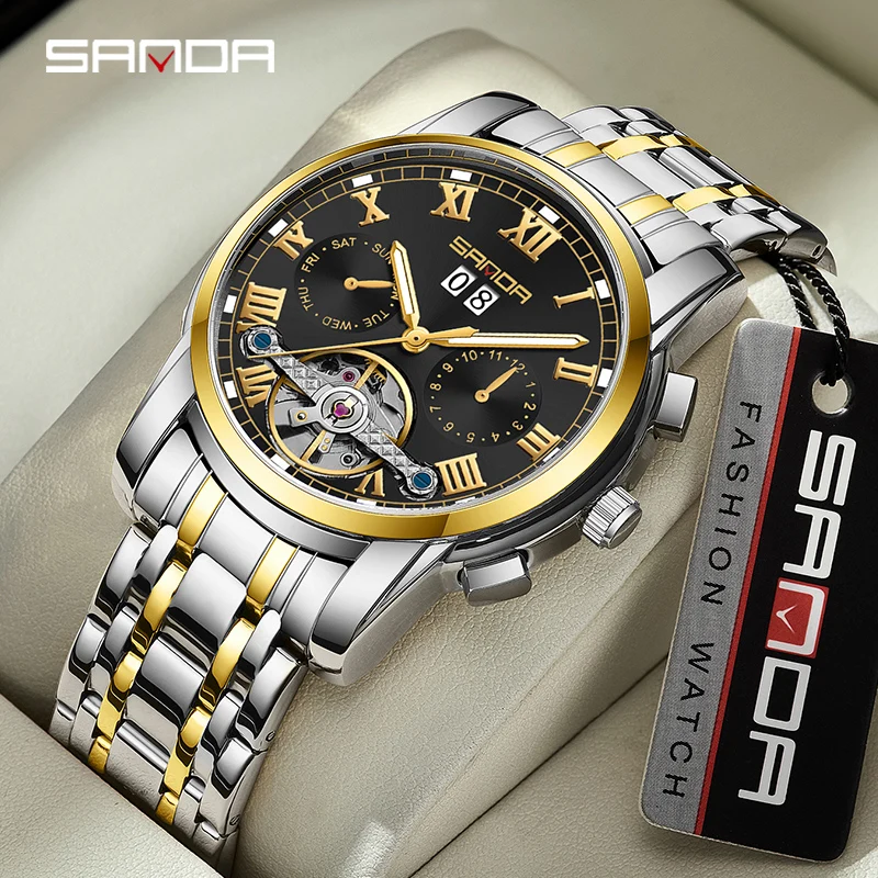 

2024 New Product 7006 Men's Fully Automatic Mechanical Steel Belt Sanda 7006 Watch Fashion Calendar Hollow Men's Watch