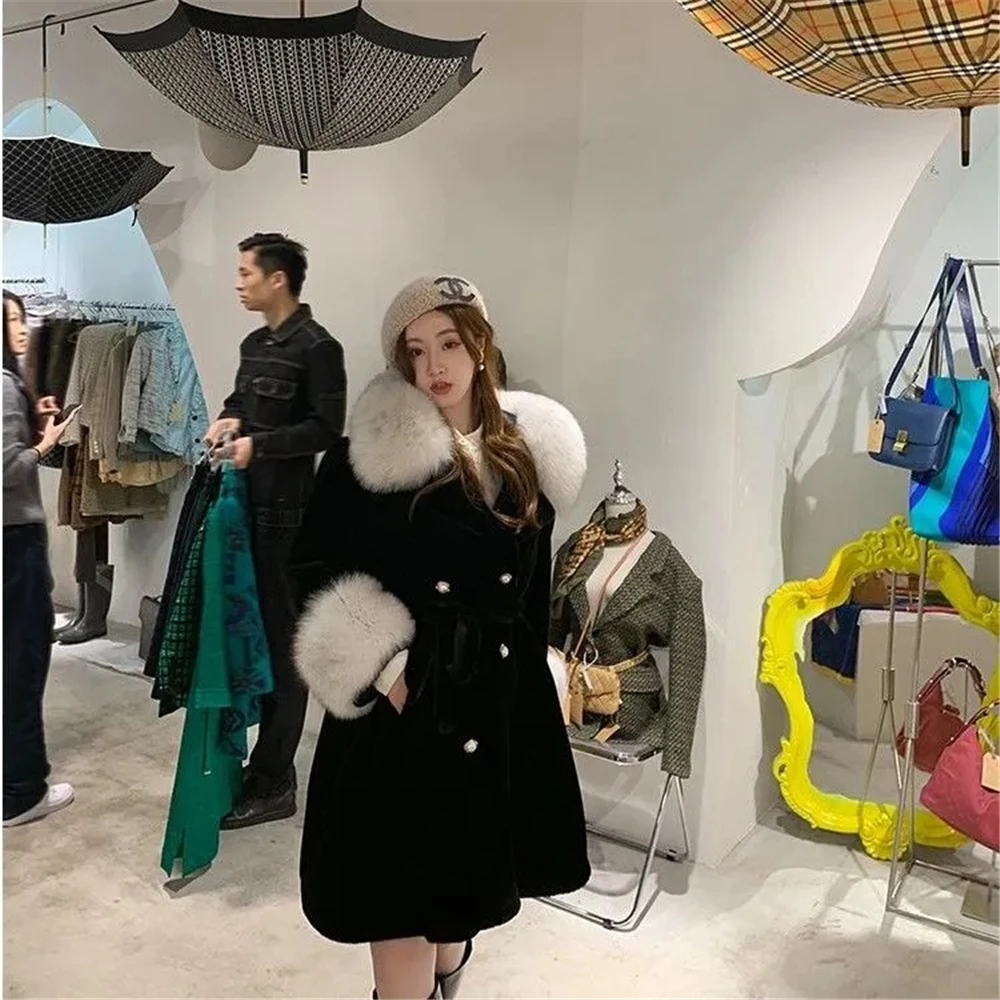 Women'S Loose Thick Mink Grass , Hooded Fox Fur Coat, Versatile, Korean Version, New, Winter, 2024