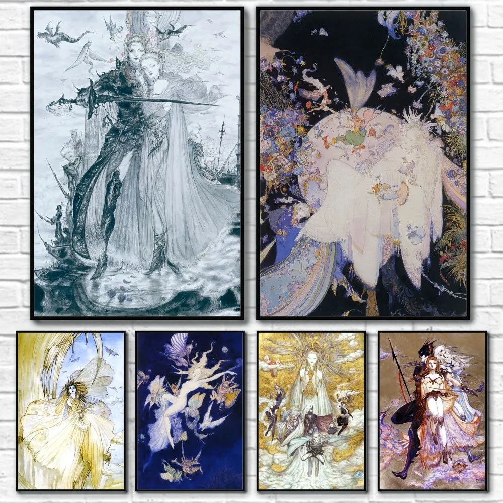 Yoshitaka Amano Final Fantasy Game Luxury Poster Sticky Wall Art Printing Waterproof Home Living Bed Room Bar Aesthetic Decor